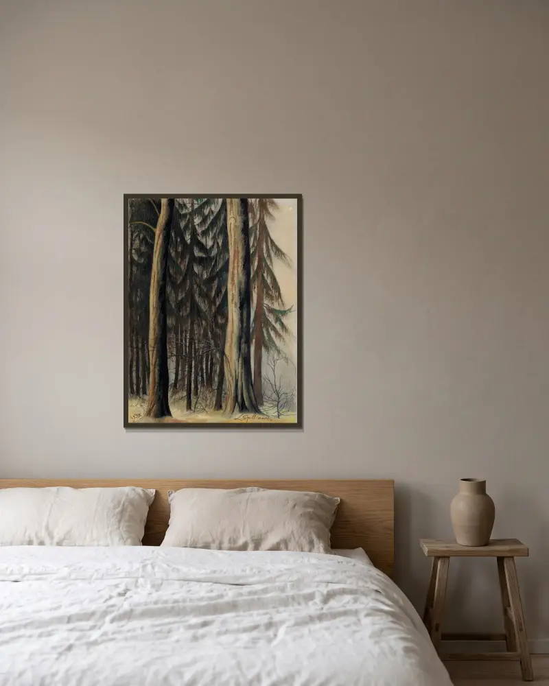 Grands sapins av Léon Spilliaert inramad på en vägg