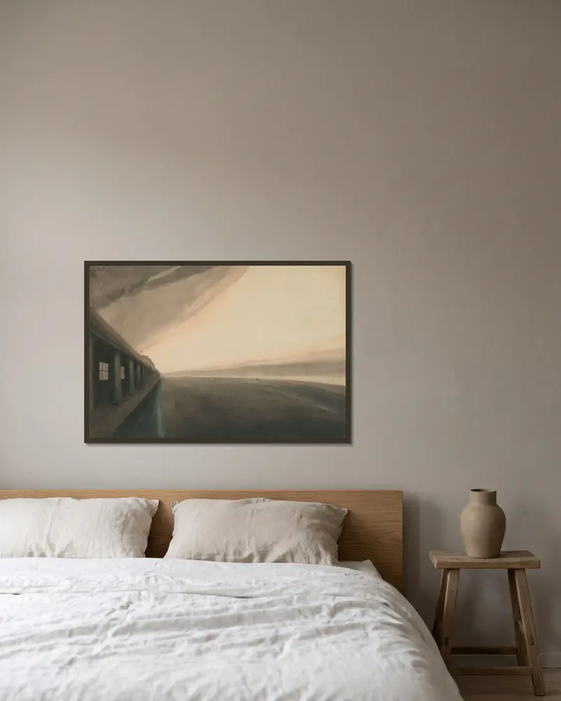 Kungliga gallerierna i Ostende och stranden, efter stormen av Léon Spilliaert inramad på en vägg