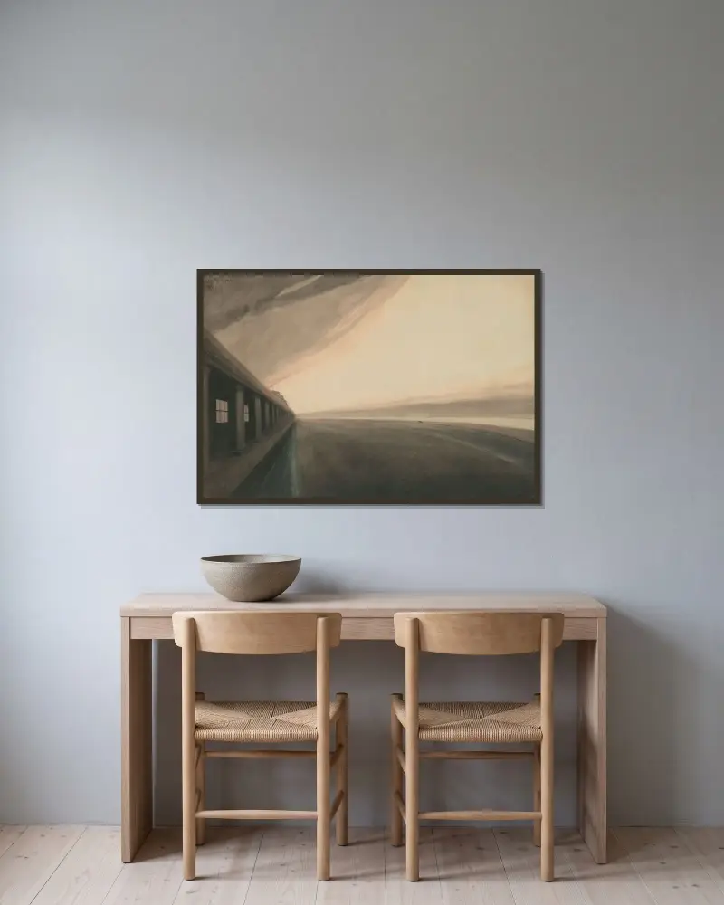 Kungliga gallerierna i Ostende och stranden, efter stormen av Léon Spilliaert inramad på en vägg