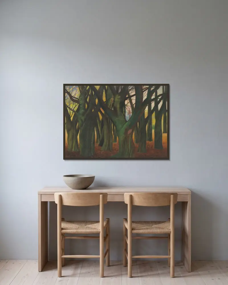 Gröna träd av Léon Spilliaert inramad på en vägg