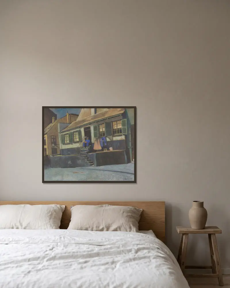 Huset ”De Preekstoel” i Oostende av Léon Spilliaert inramad på en vägg