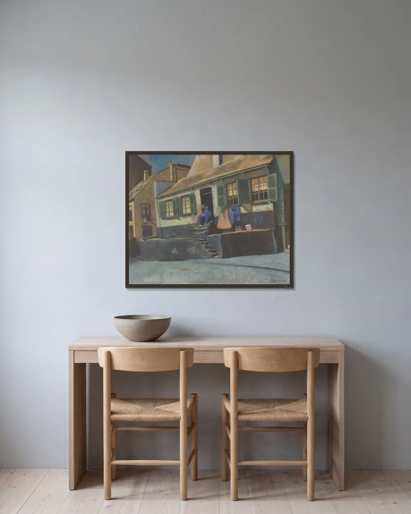 Huset ”De Preekstoel” i Oostende av Léon Spilliaert inramad på en vägg
