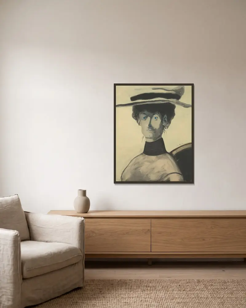 Damen med rosa hatt av Léon Spilliaert inramad på en vägg