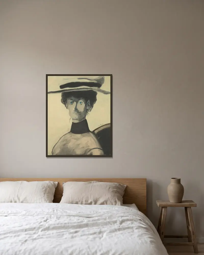 Damen med rosa hatt av Léon Spilliaert inramad på en vägg