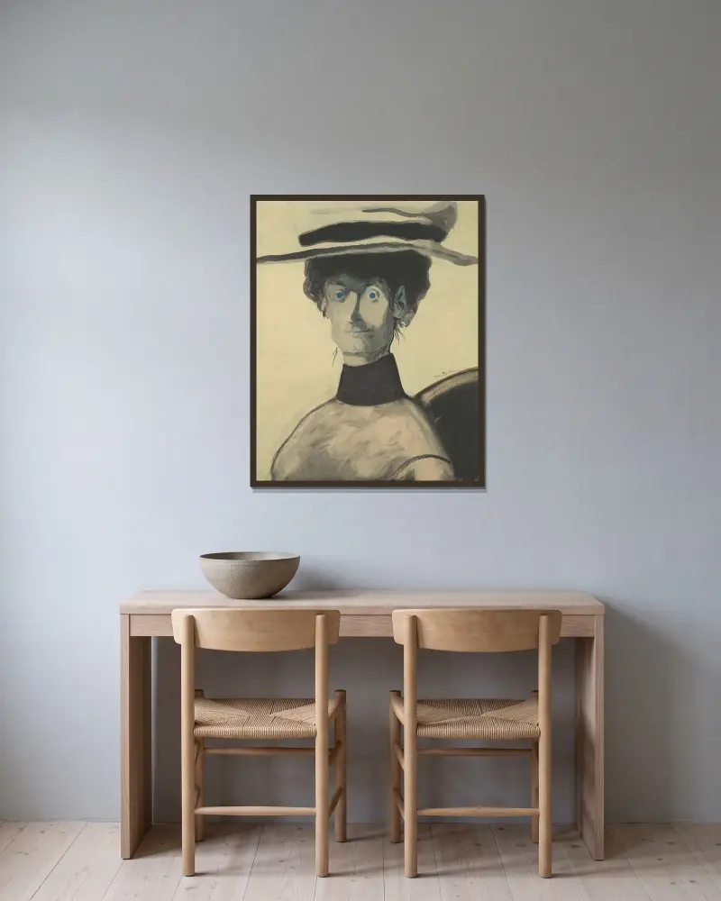 Damen med rosa hatt av Léon Spilliaert inramad på en vägg