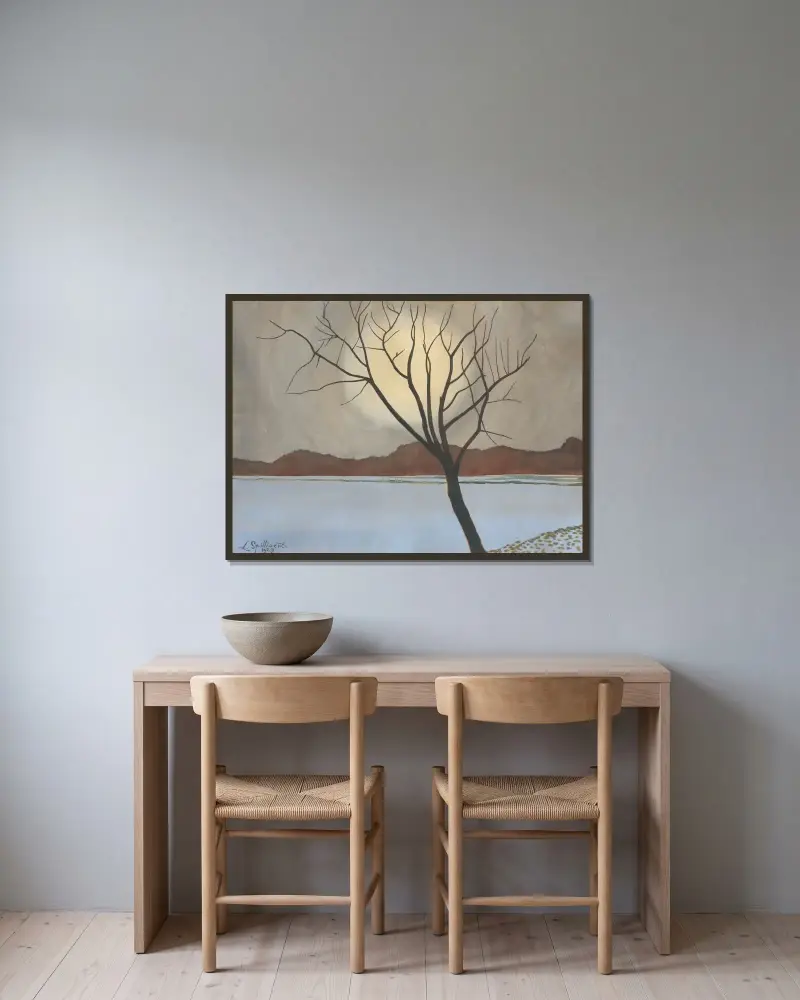 Landskap med träd i förgrunden av Léon Spilliaert inramad på en vägg