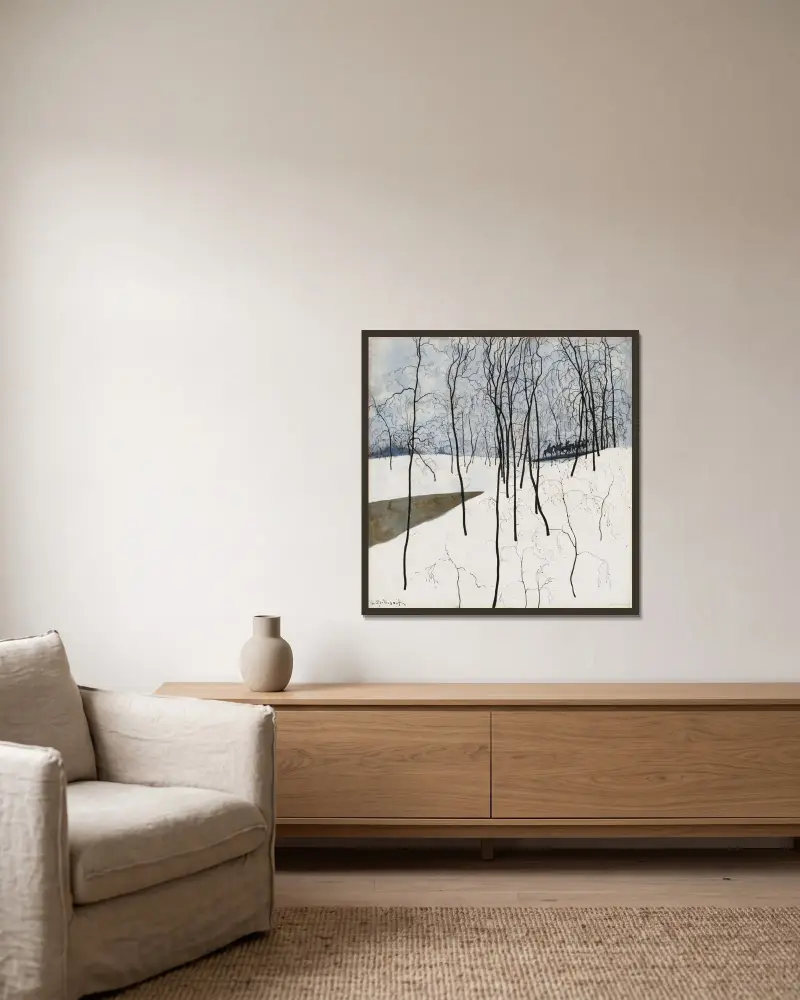 Ryttare i snön av Léon Spilliaert inramad på en vägg
