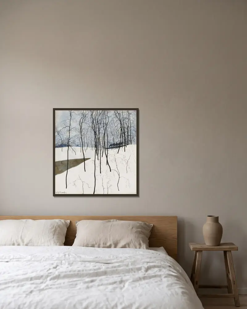 Ryttare i snön av Léon Spilliaert inramad på en vägg