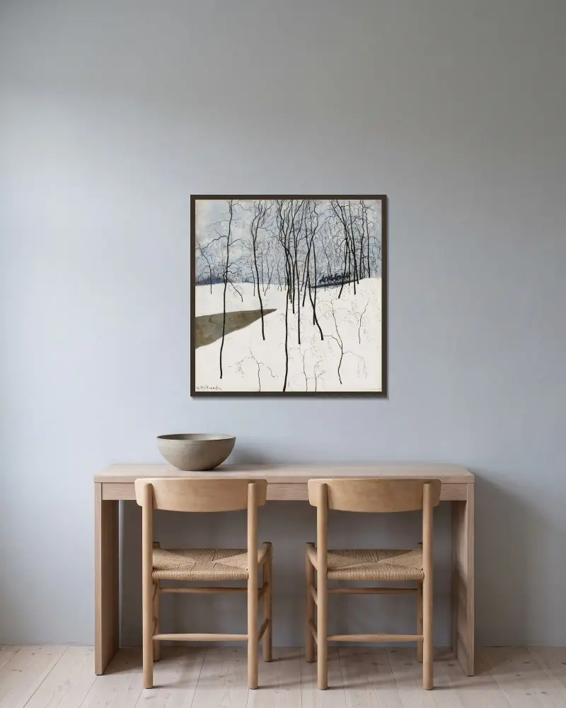 Ryttare i snön av Léon Spilliaert inramad på en vägg