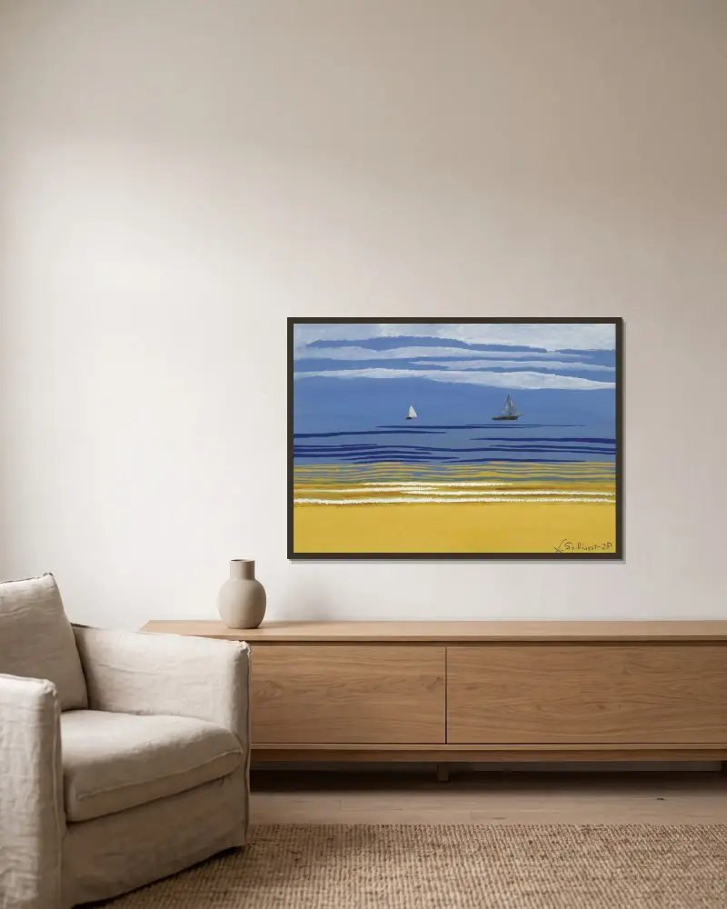 Marin med segelbåtar av Léon Spilliaert inramad på en vägg