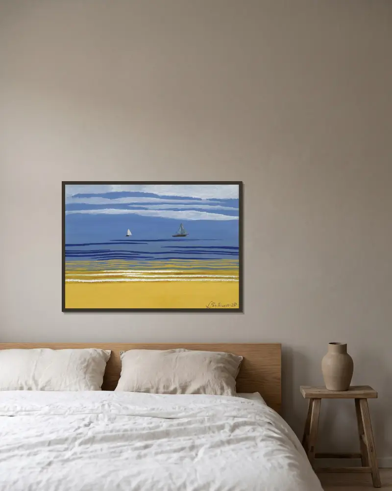 Marin med segelbåtar av Léon Spilliaert inramad på en vägg