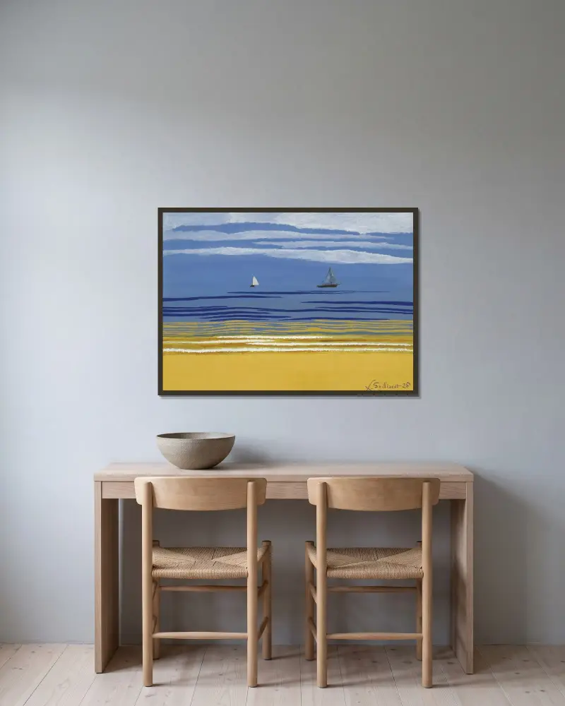 Marin med segelbåtar av Léon Spilliaert inramad på en vägg