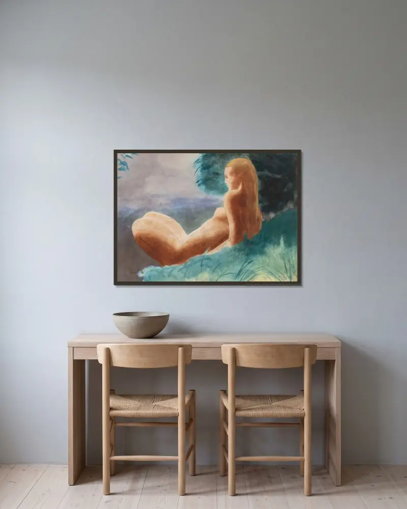 Liggande på en äng av Léon Spilliaert inramad på en vägg