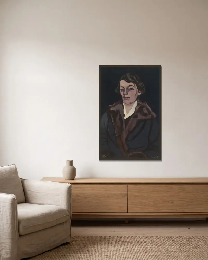 Portrait mrs. Storck-Hertoghe av Léon Spilliaert inramad på en vägg