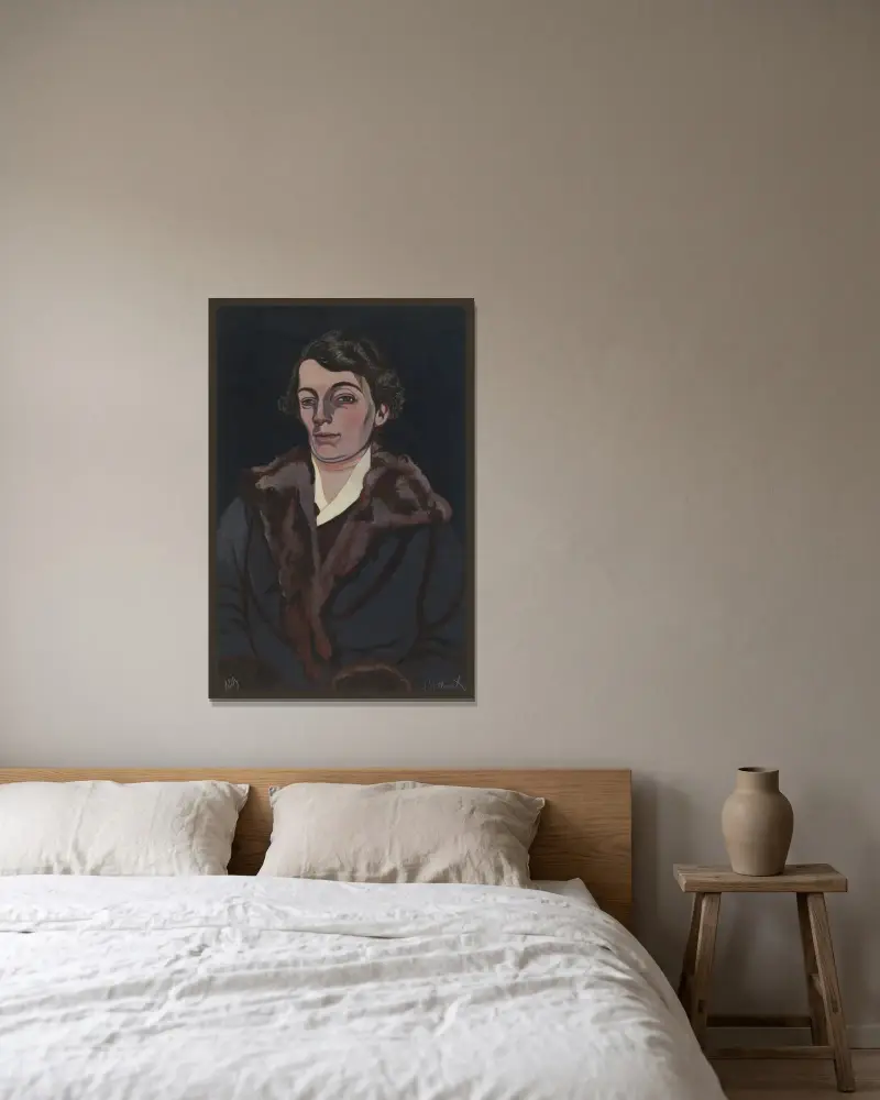 Portrait mrs. Storck-Hertoghe av Léon Spilliaert inramad på en vägg