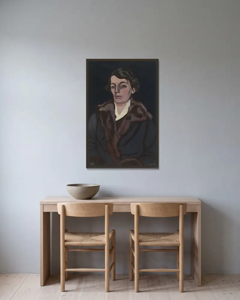 Portrait mrs. Storck-Hertoghe av Léon Spilliaert inramad på en vägg