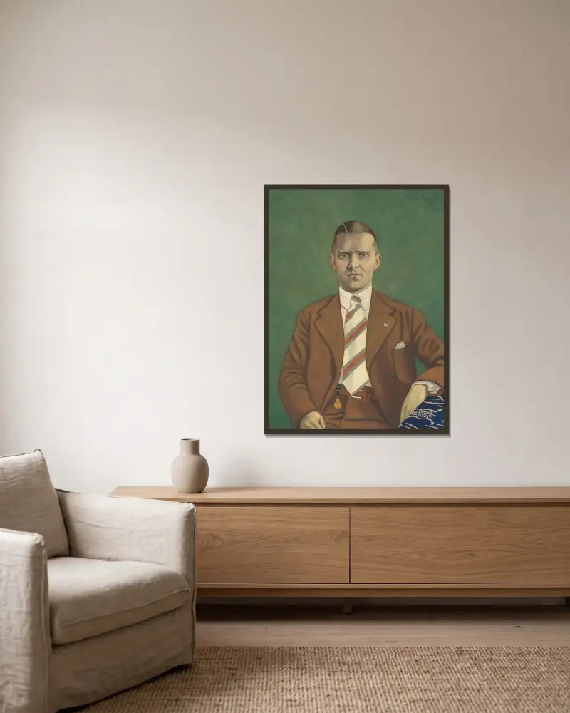 Porträtt av Adolphe Van Glabbeke av Léon Spilliaert inramad på en vägg
