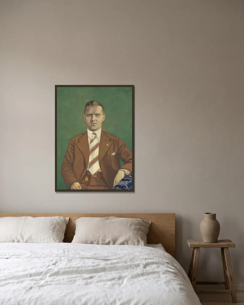 Porträtt av Adolphe Van Glabbeke av Léon Spilliaert inramad på en vägg