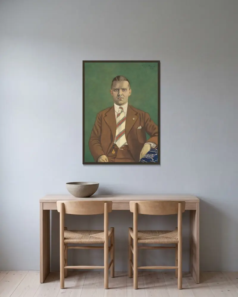 Porträtt av Adolphe Van Glabbeke av Léon Spilliaert inramad på en vägg