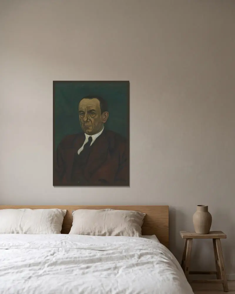 Porträtt av Henri Vandeputte av Léon Spilliaert inramad på en vägg