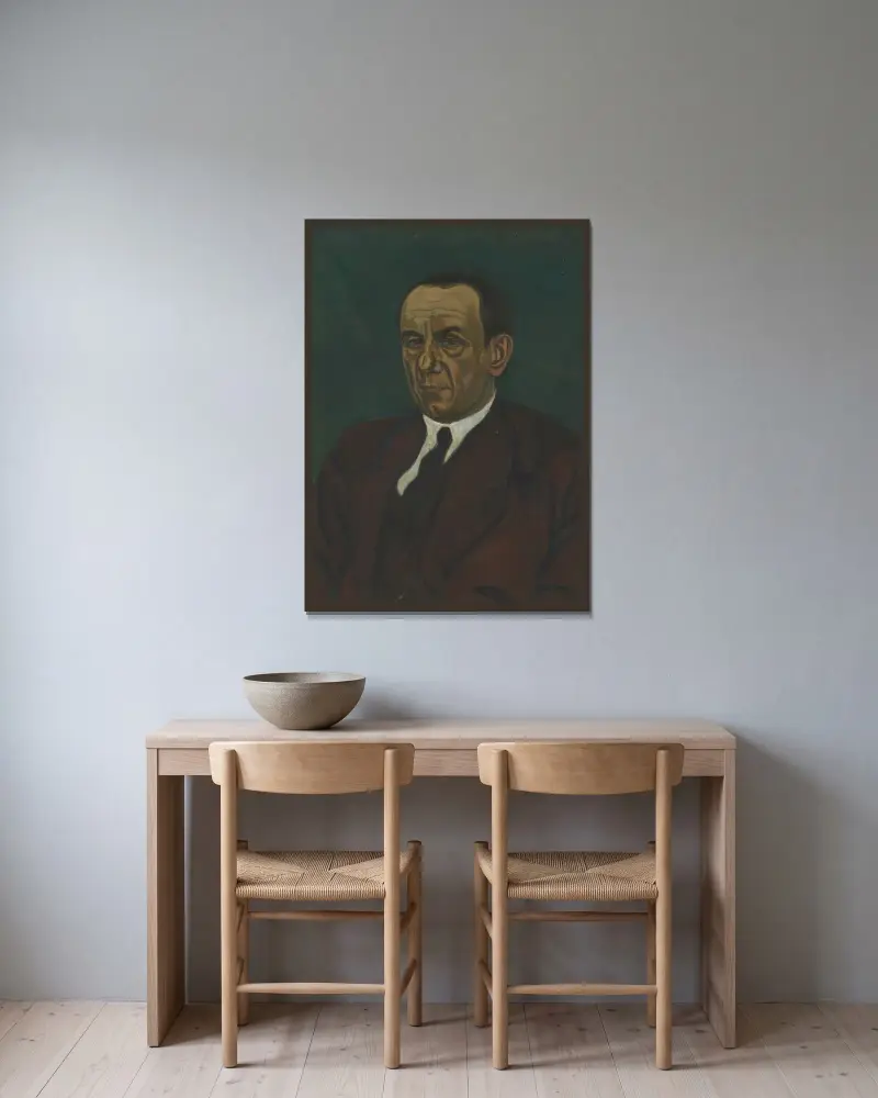 Porträtt av Henri Vandeputte av Léon Spilliaert inramad på en vägg