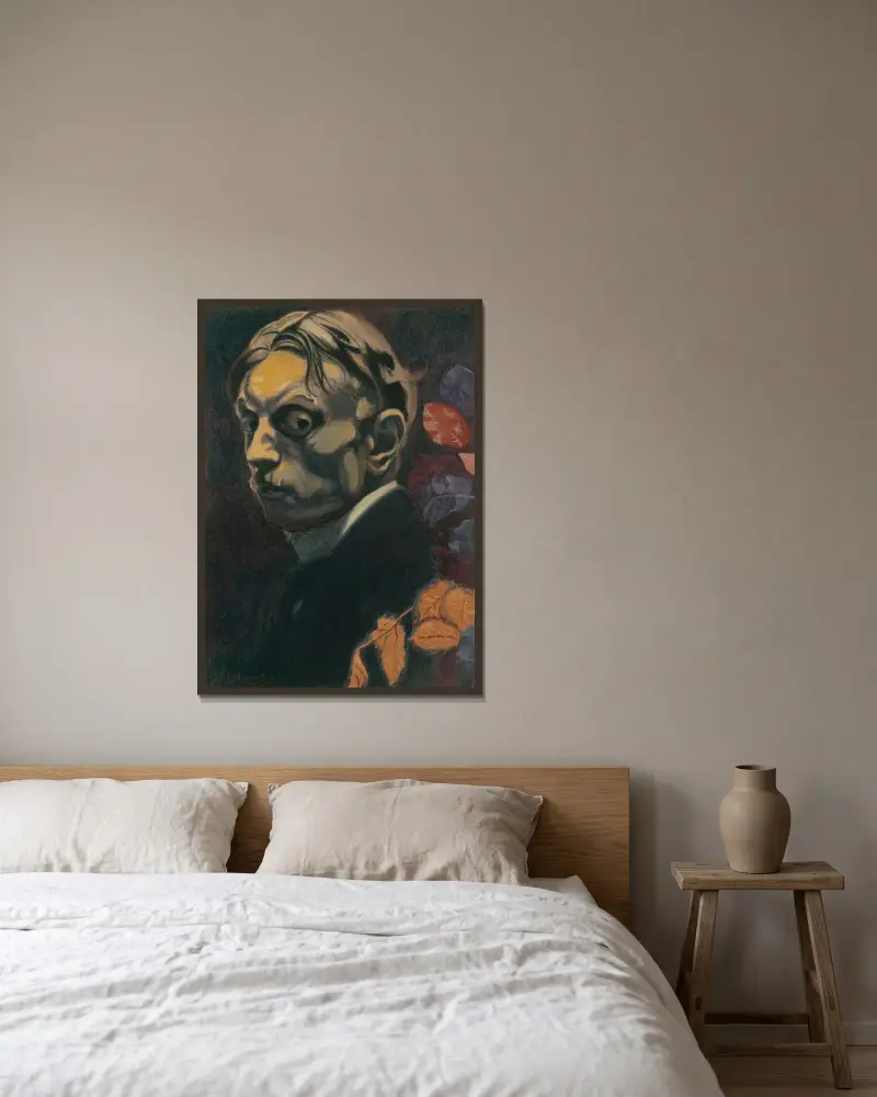 Självporträtt av Léon Spilliaert inramad på en vägg