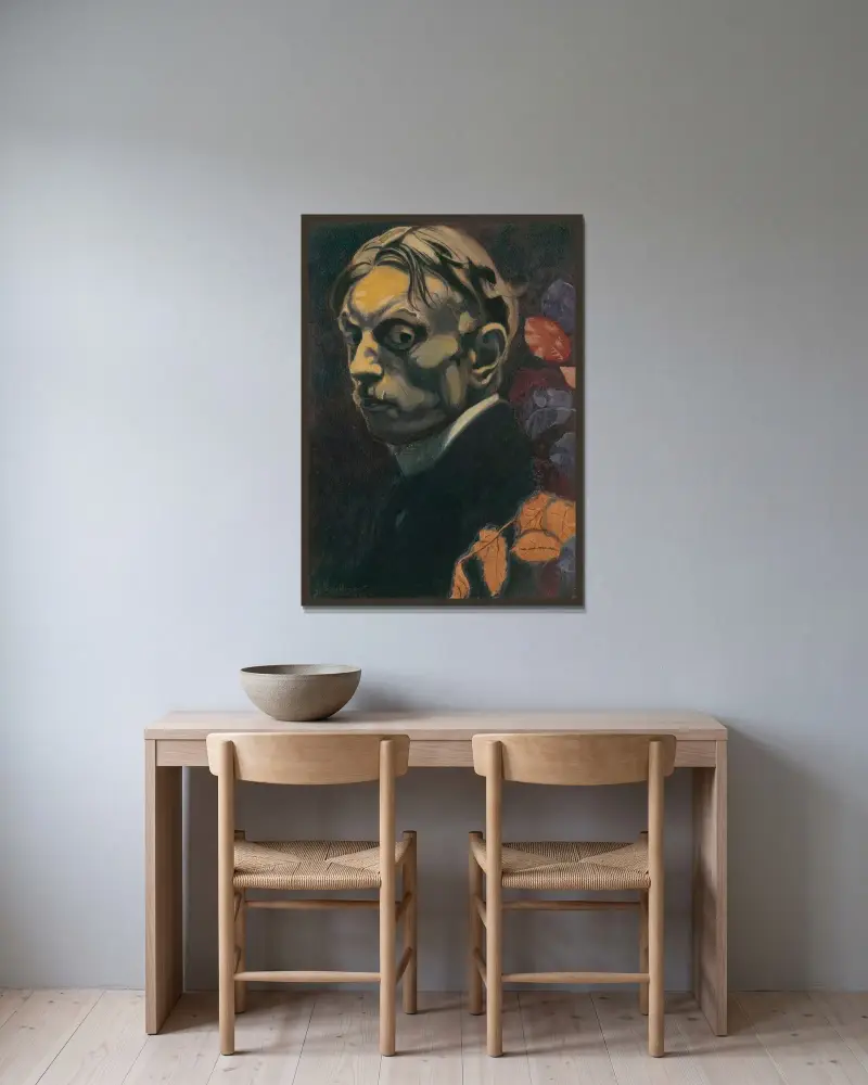 Självporträtt av Léon Spilliaert inramad på en vägg
