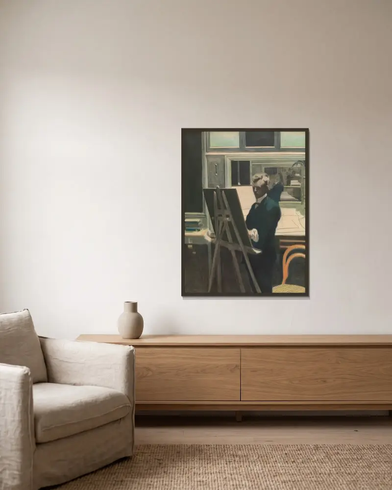 Självporträtt av Léon Spilliaert inramad på en vägg