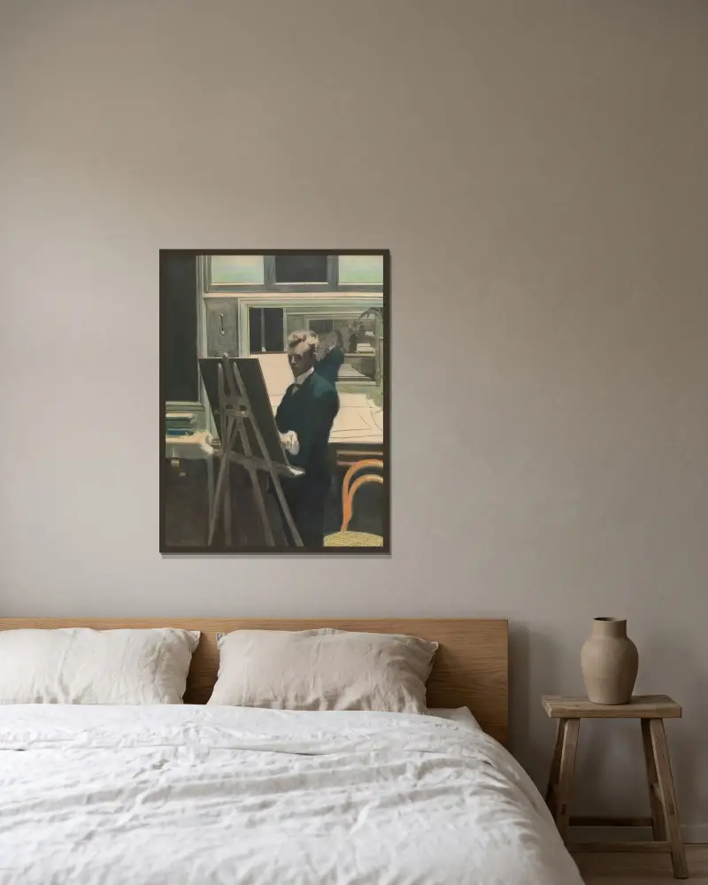 Självporträtt av Léon Spilliaert inramad på en vägg