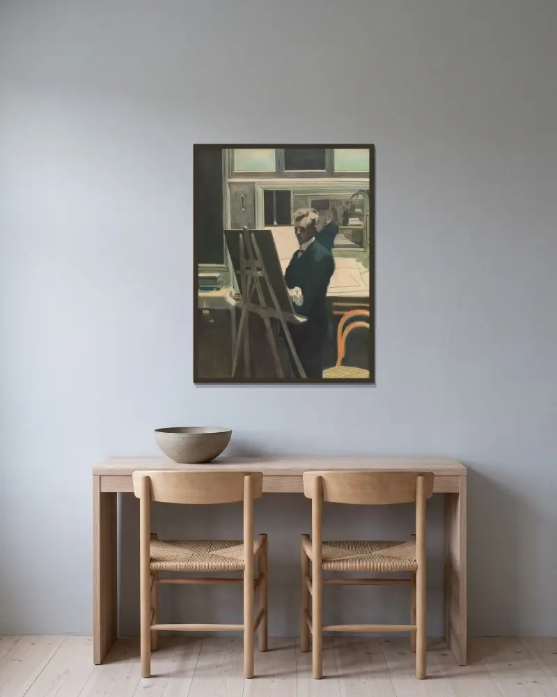 Självporträtt av Léon Spilliaert inramad på en vägg