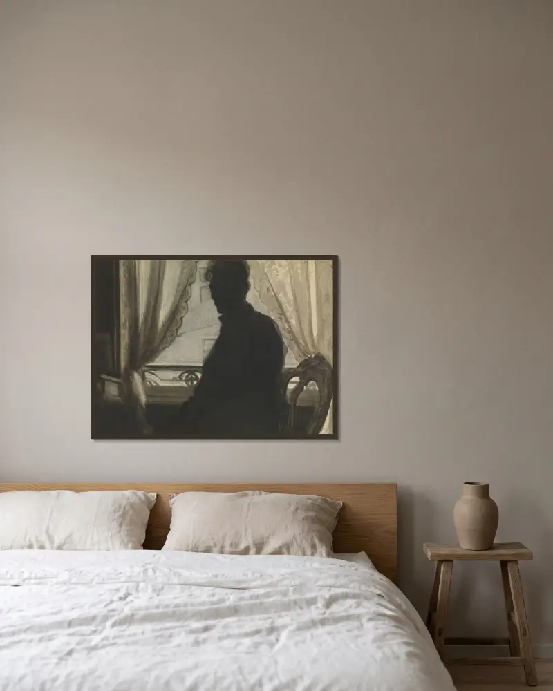 Konstnärens silhuett av Léon Spilliaert inramad på en vägg
