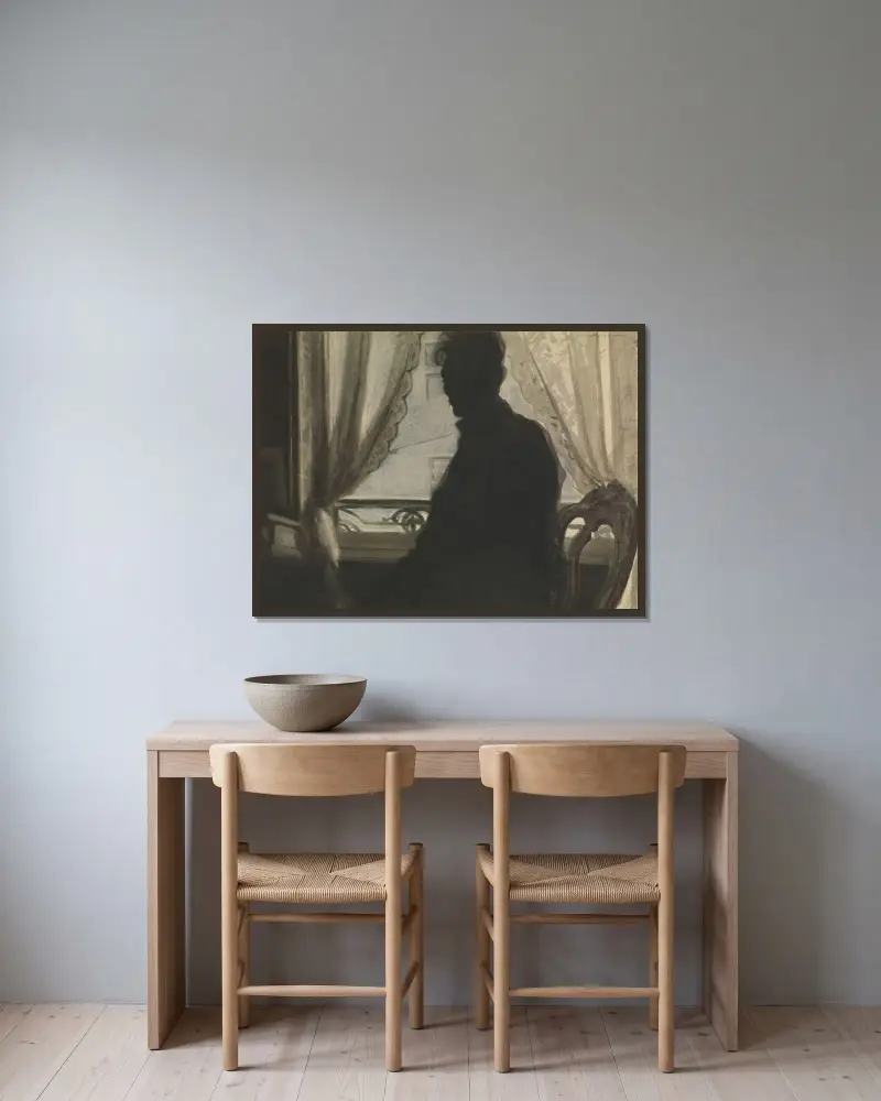 Konstnärens silhuett av Léon Spilliaert inramad på en vägg