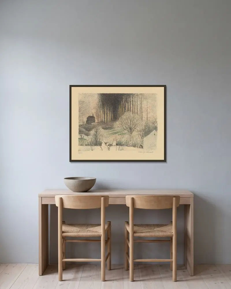Sites Brabançons 7 av Léon Spilliaert inramad på en vägg