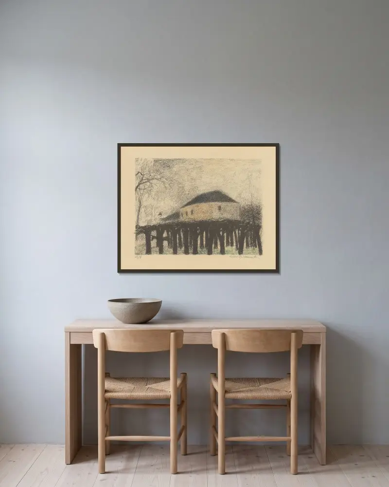 Sites Brabançons 9 av Léon Spilliaert inramad på en vägg