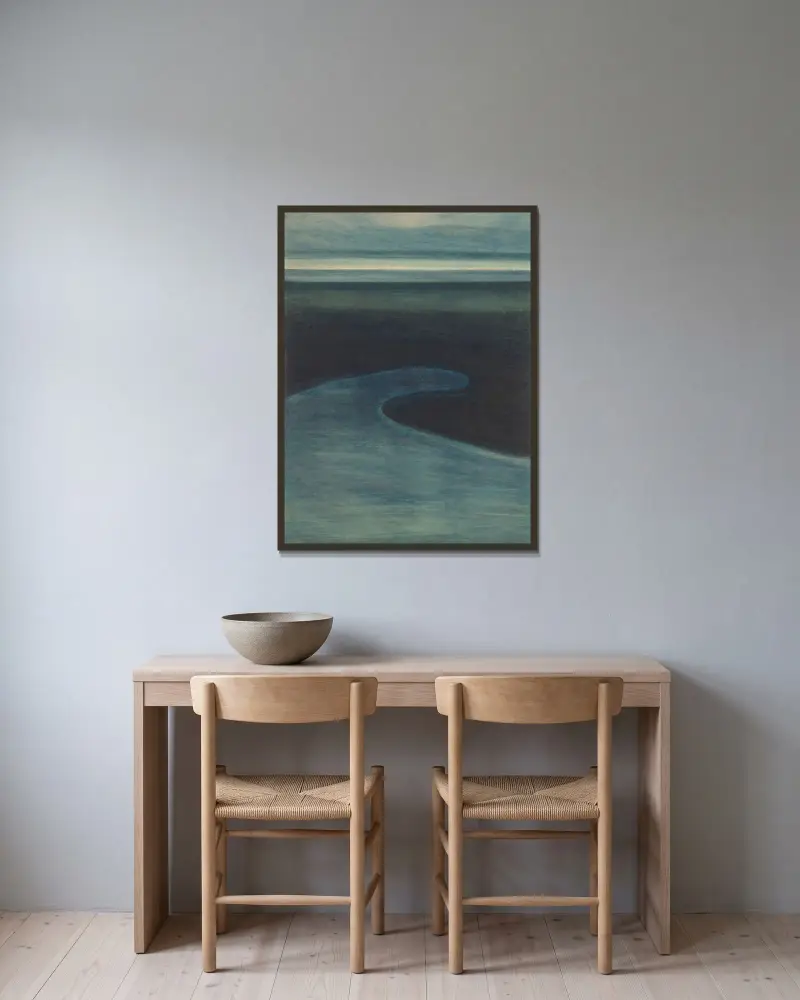 Strand vid lågvatten av Léon Spilliaert inramad på en vägg