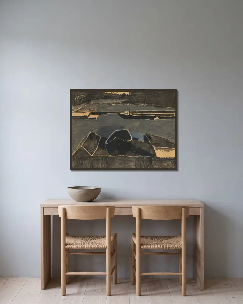 Ostendes hamn av Léon Spilliaert inramad på en vägg
