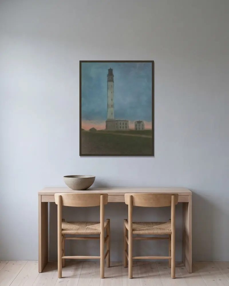 Fyren vid soluppgång av Léon Spilliaert inramad på en vägg