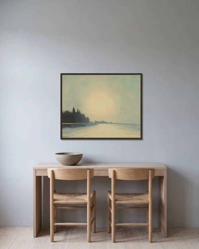 Ostendes sjövägg sedd från piren av Léon Spilliaert inramad på en vägg