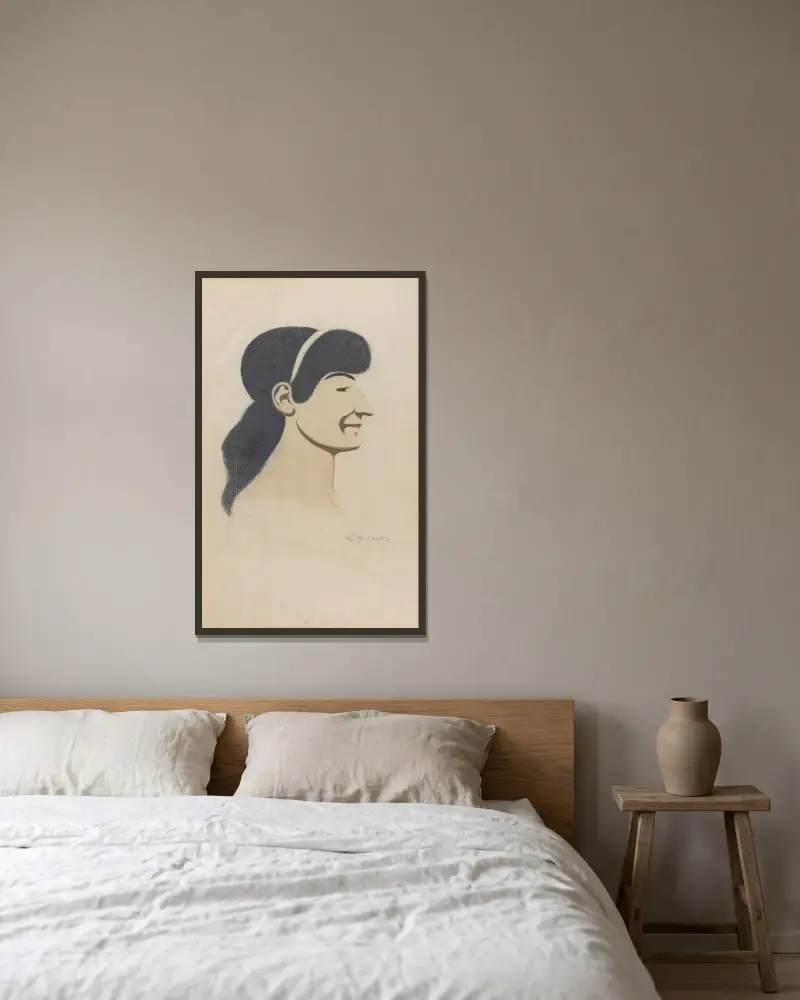 Kvinnoprofil av Léon Spilliaert inramad på en vägg