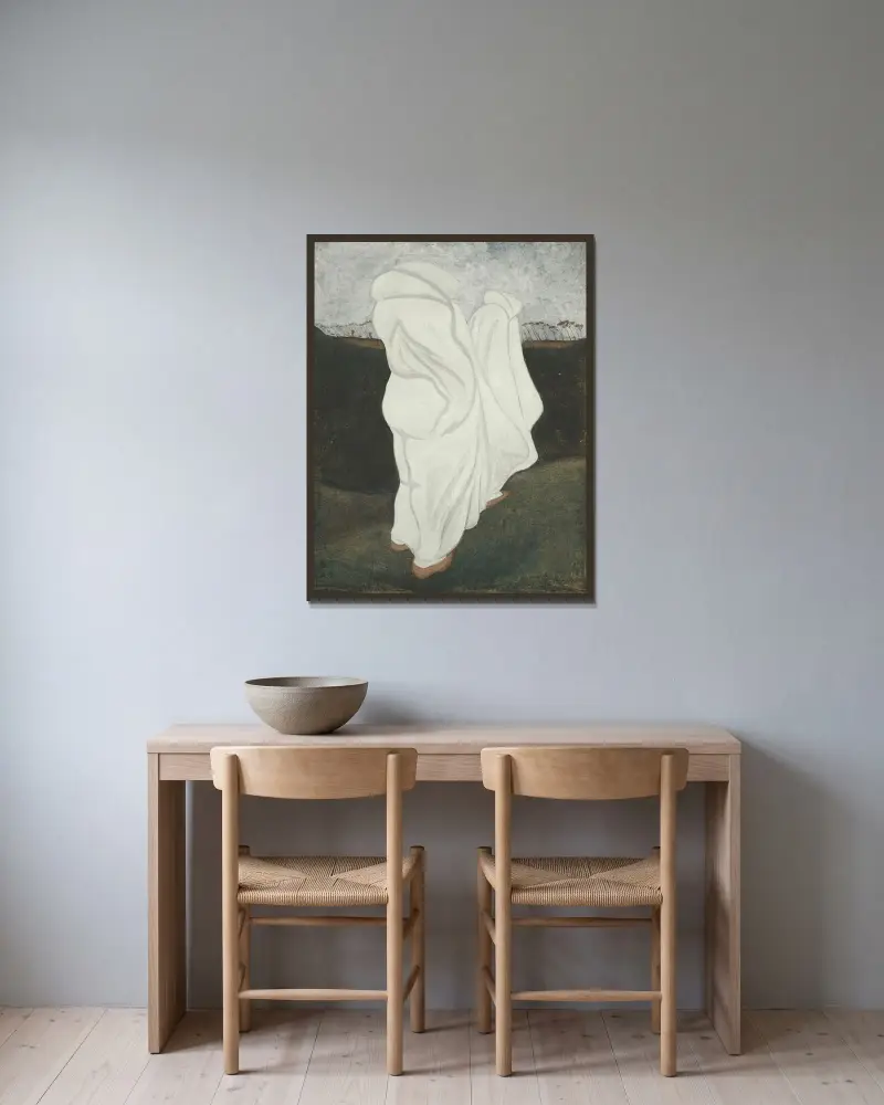 Vita klädnader av Léon Spilliaert inramad på en vägg