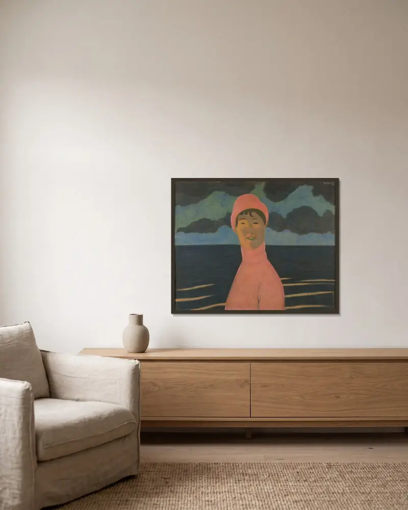Kvinna vid havsstranden av Léon Spilliaert inramad på en vägg