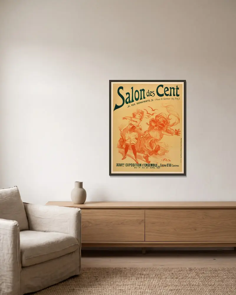 Salon des Cent von Adolphe Léon Willette gerahmt an einer Wand