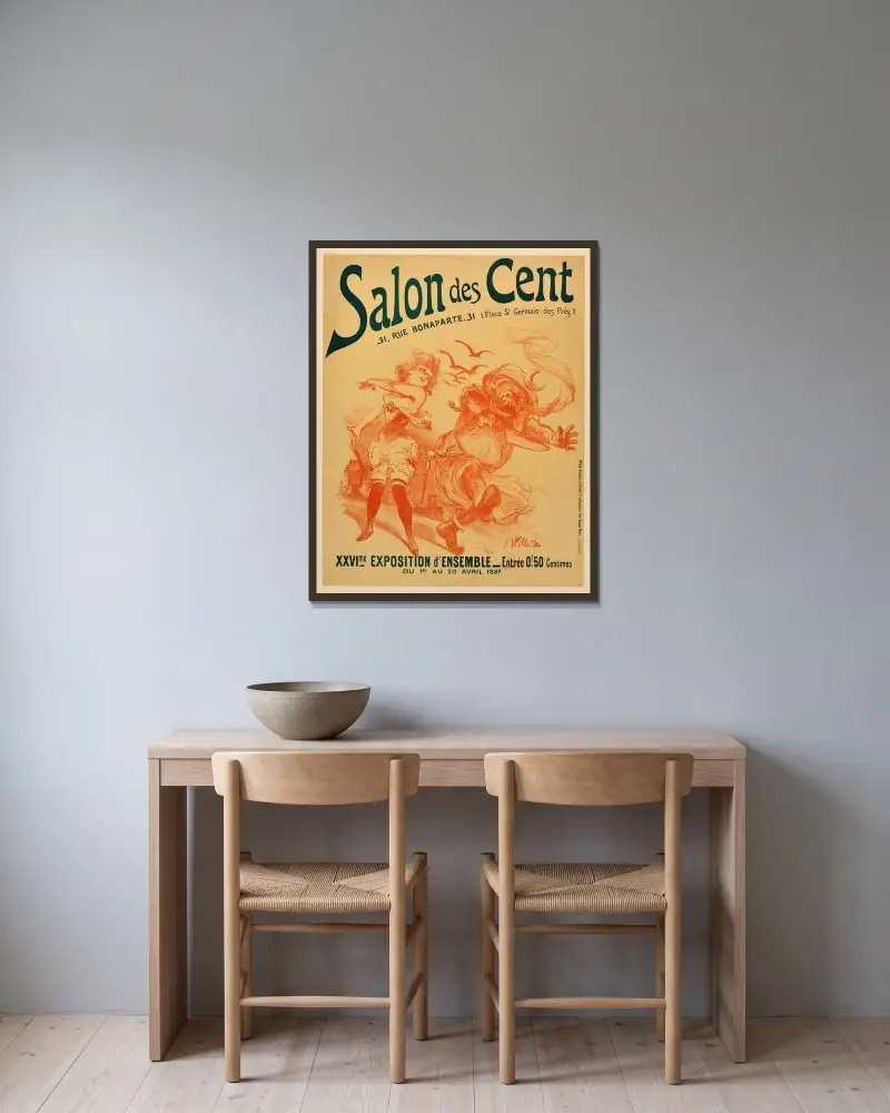 Salon des Cent von Adolphe Léon Willette gerahmt an einer Wand
