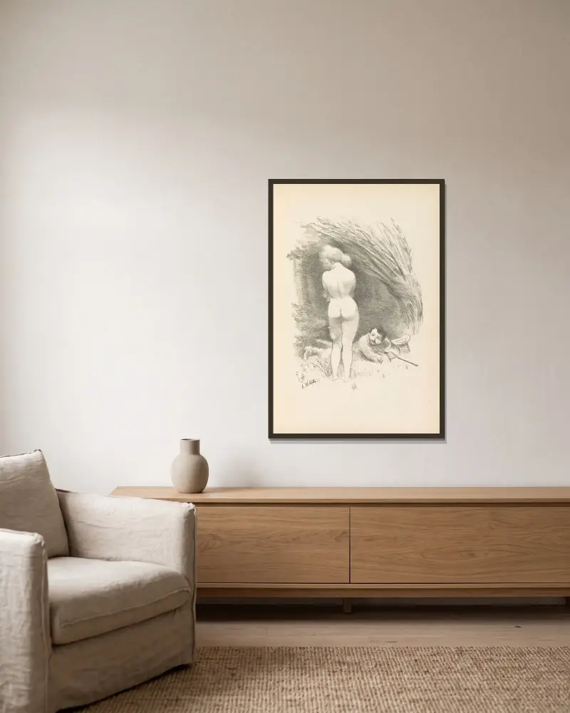 Voeu von Adolphe Léon Willette gerahmt an einer Wand