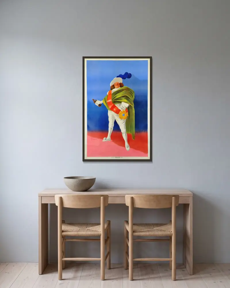 Affisch för en likör av Leonetto Cappiello inramad på en vägg