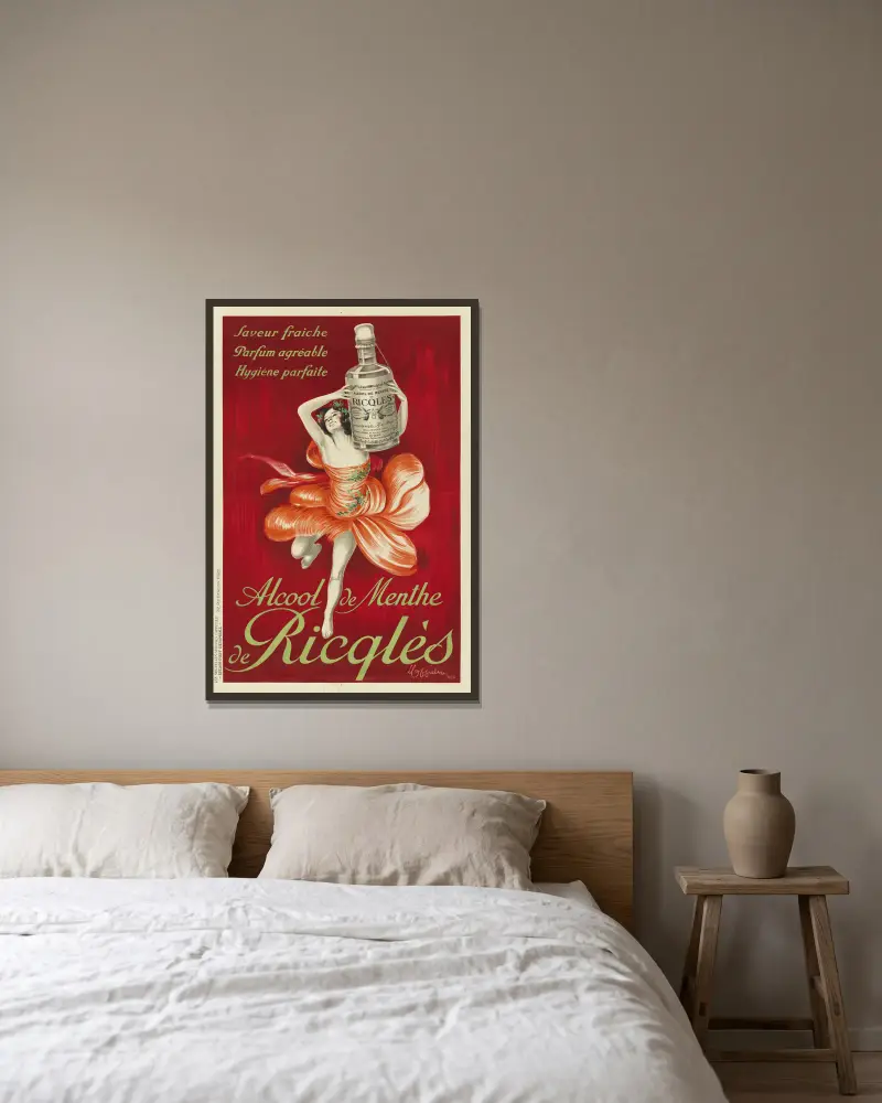 Alcool de menthe de Ricqlès av Leonetto Cappiello inramad på en vägg