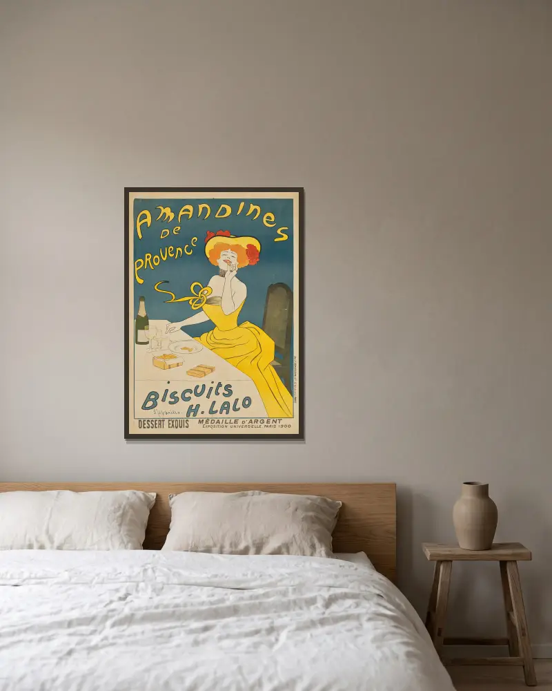 Amandines de Provence av Leonetto Cappiello inramad på en vägg