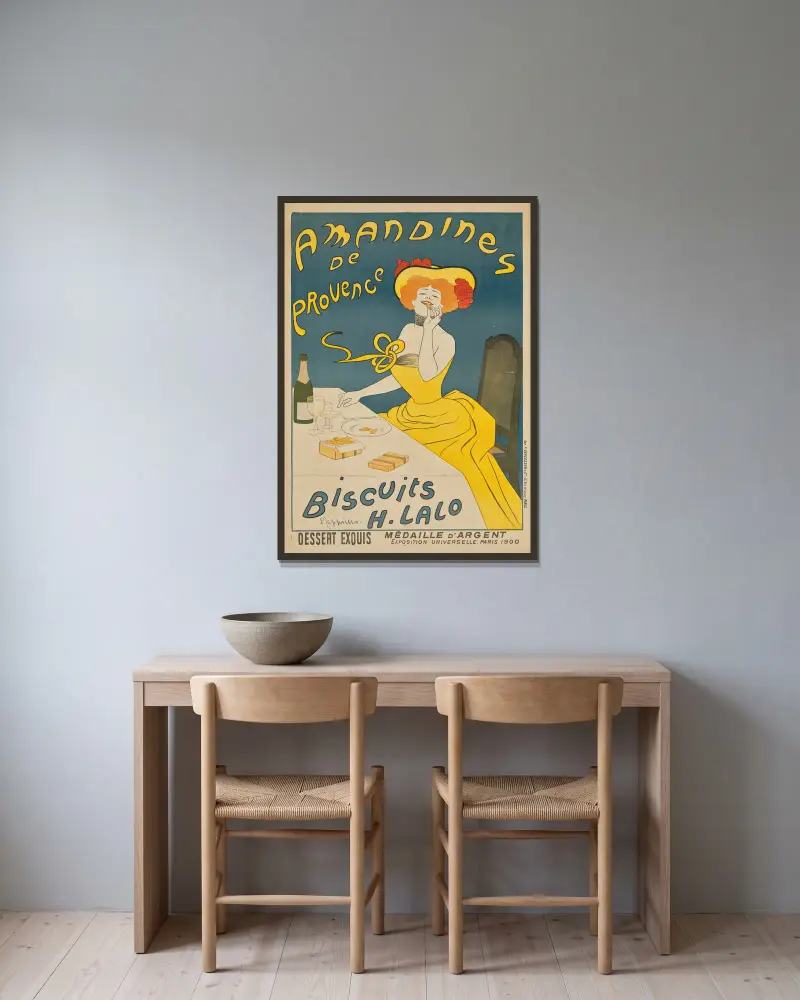 Amandines de Provence av Leonetto Cappiello inramad på en vägg