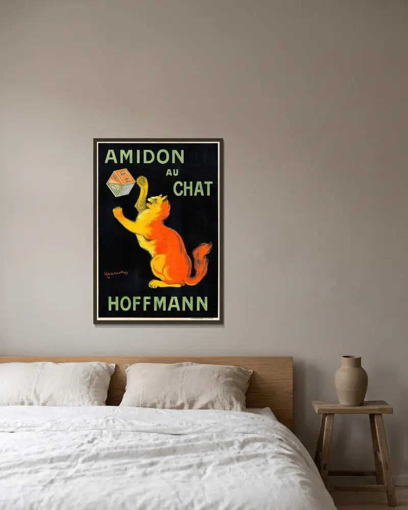 Amidon Au Chat av Leonetto Cappiello inramad på en vägg