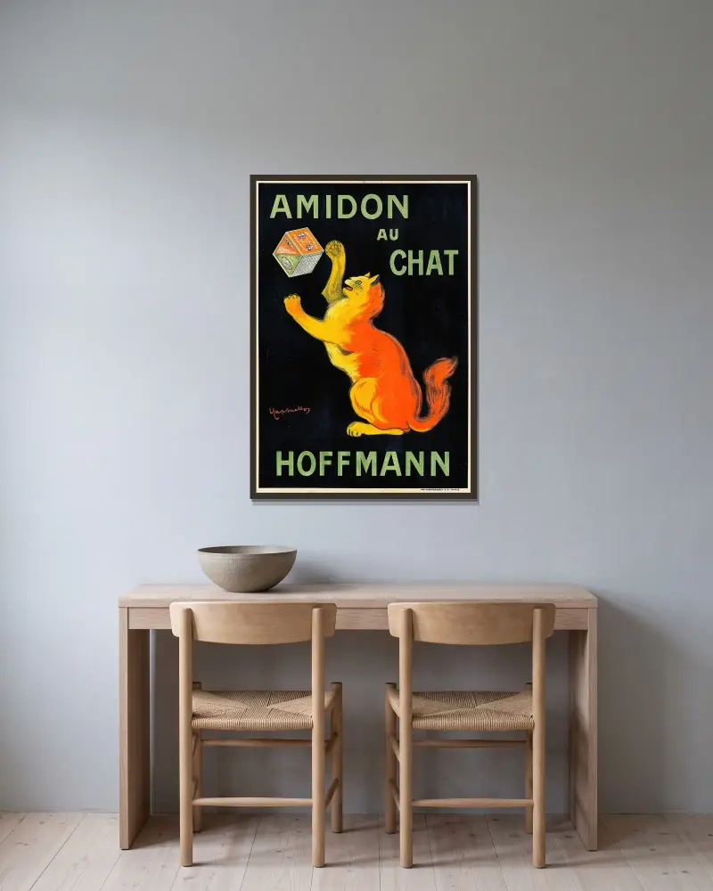 Amidon Au Chat av Leonetto Cappiello inramad på en vägg